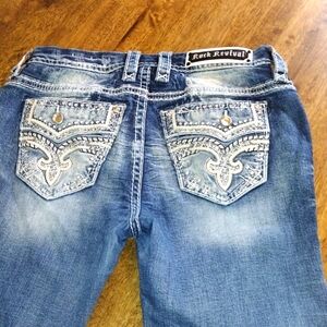Rock Revival Gysii Easy Boot Cut Medium Wash Distressed Embellished Pockets Y2K